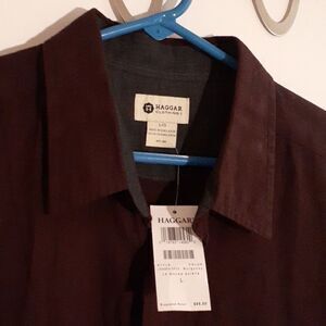 Haggar shirt men's large l new nwt $65 burgundy red long sleeve cotton casual